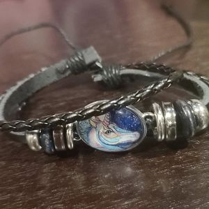 Beaded Leather Unicorn Bracelet